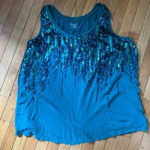 Lane Bryant Blue Sequin Sleeveless Tank Top Sz 26/28